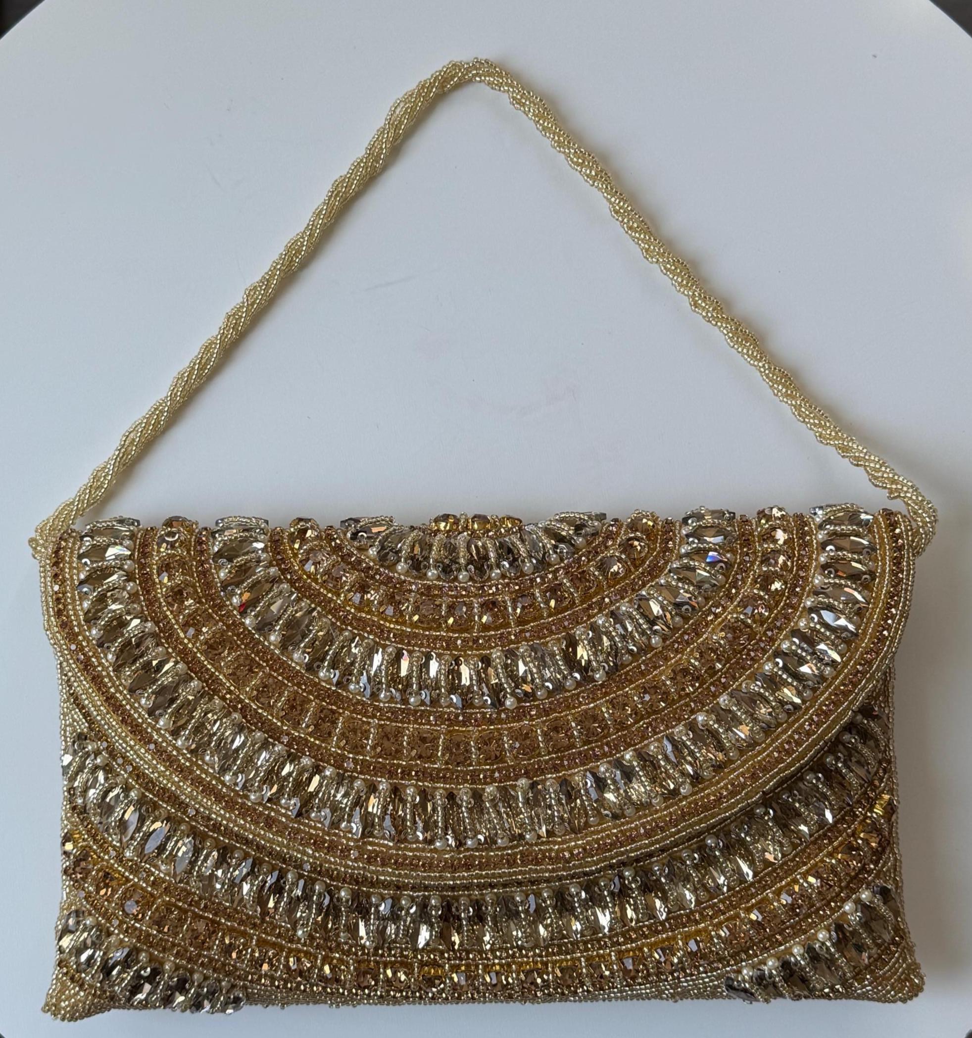 Gold Crystal Evening Bag, Rhinestone Clutch, Purse with Chain Strap, Bridal Wedding Handbag, Formal Prom Cocktail Purse, Gift for Her