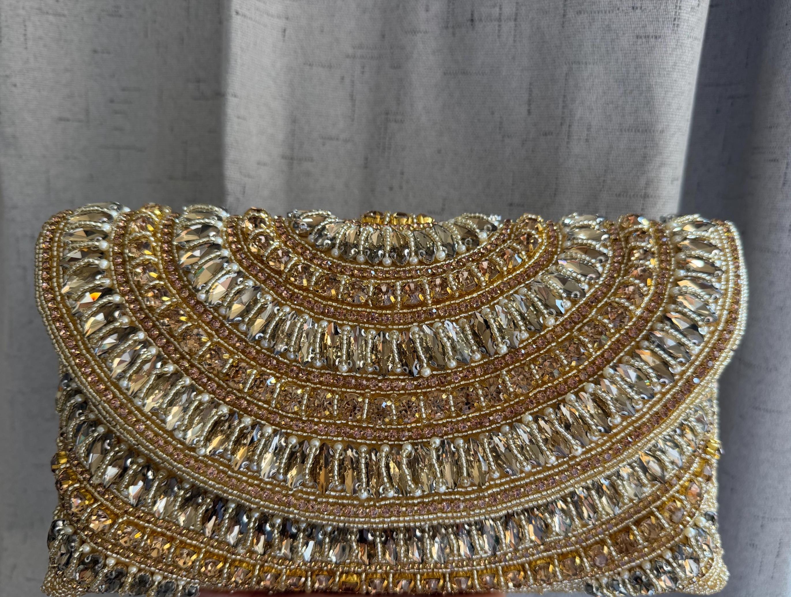 Gold Crystal Evening Bag, Rhinestone Clutch, Purse with Chain Strap, Bridal Wedding Handbag, Formal Prom Cocktail Purse, Gift for Her