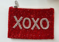 Handmade Coin Pouch, Red, XOXO, Pearl Purse, Zip Pouch, Coquette, Bead Wallet, Keychain Card Holder, Gift for Her, Party Favor