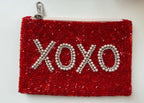 Handmade Coin Pouch, Red, XOXO, Pearl Purse, Zip Pouch, Coquette, Bead Wallet, Keychain Card Holder, Gift for Her, Party Favor
