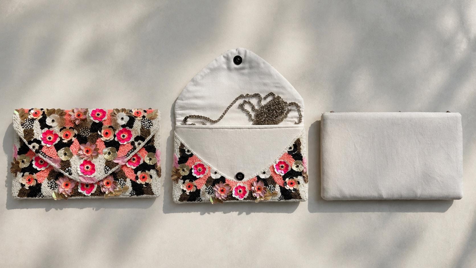 Beaded Clutch Purse, Floral, Handmade, Hot Pink, Embroidered Evening Bag, Bridal, Wedding Reception, 3D Sequin Handbag, Summer, Gift for her