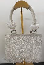 Silver Bridal, Beaded Purse, Crystal, White, Evening Bag, Handmade, Wedding Handbag, Bride, Reception Purse, Gift for her, Bachelorette