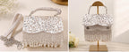 Bridal Pearl Evening Bag, Ivory, Silver Sequin, Fringe, Handmade Purse, Wedding Reception Handbag, Beaded Party Bag, Formal, Gift for her