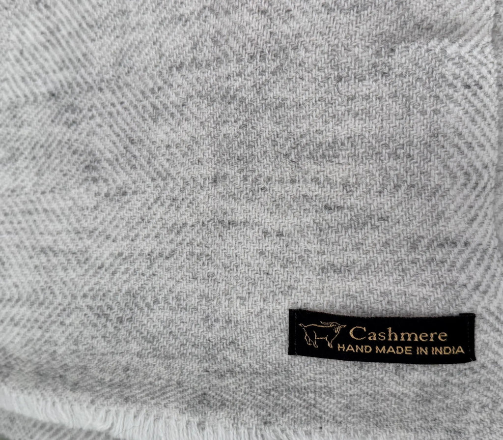 Light Gray Cashmere Throw Blanket | Handmade in Kashmir