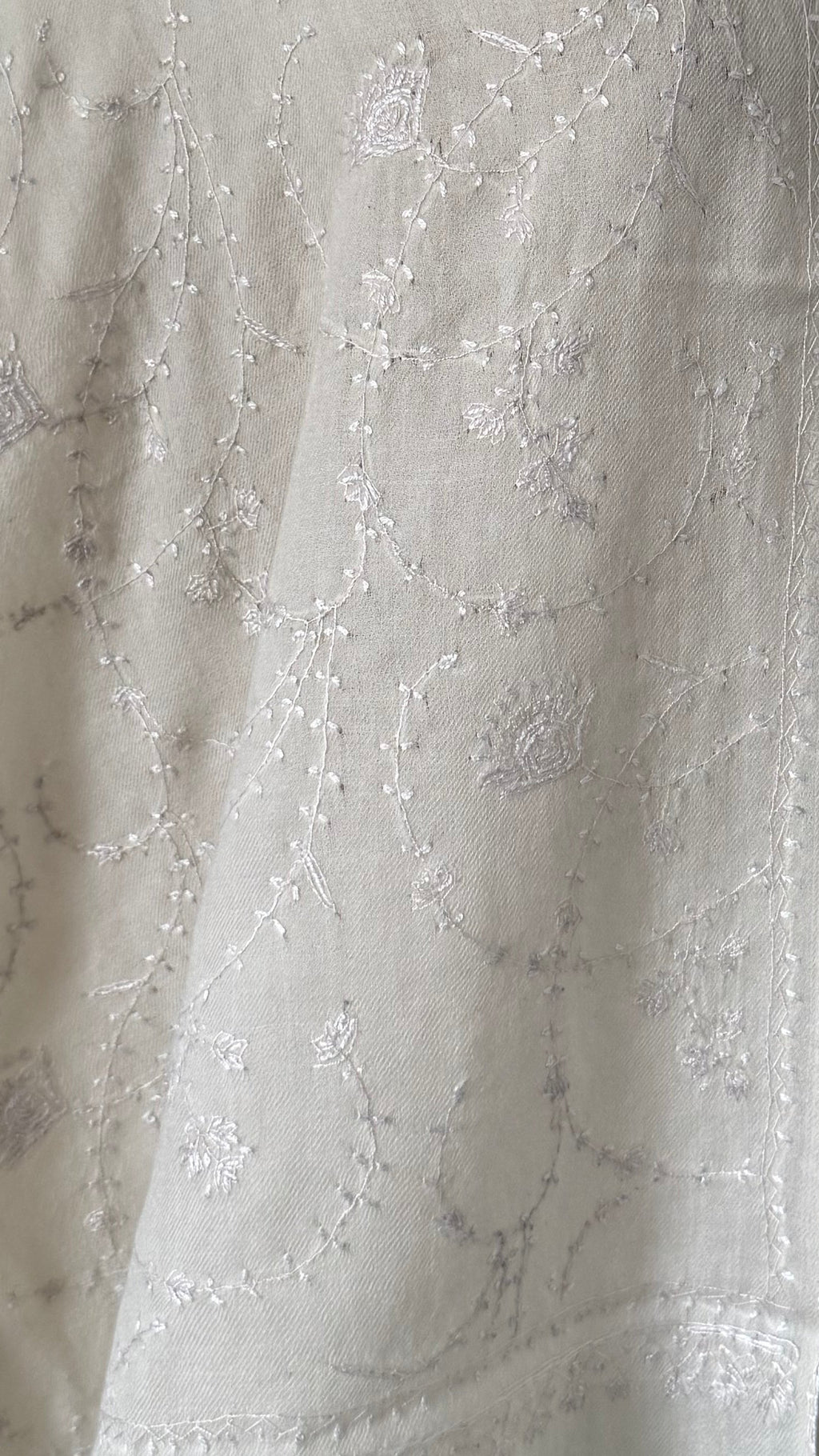 Close-up of a textured fabric with floral patterns.